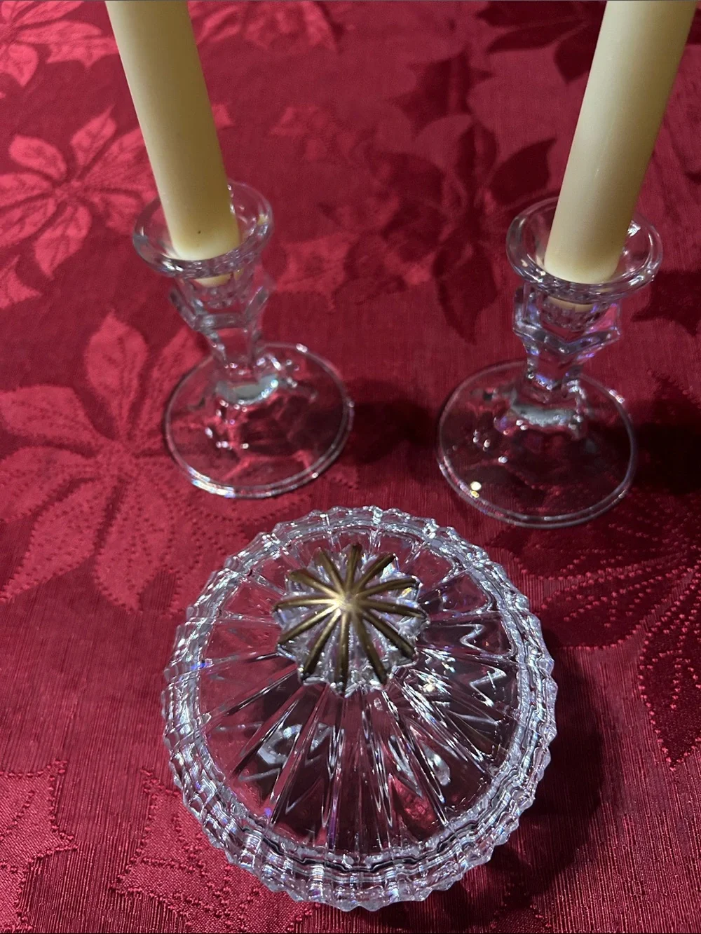 Ivory Taper Candles with Clear Glass Holders - Set of 2 and Clear Glass Candy